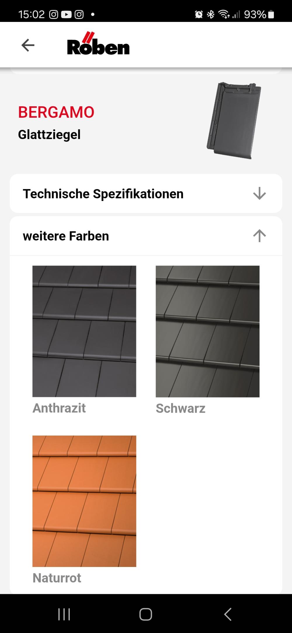 Dachziegel in Anthrazit, Schwarz und Naturrot.