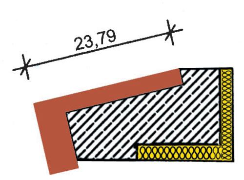Technische Zeichnung mit Maßen, rot, gelb, schwarz schraffiert.