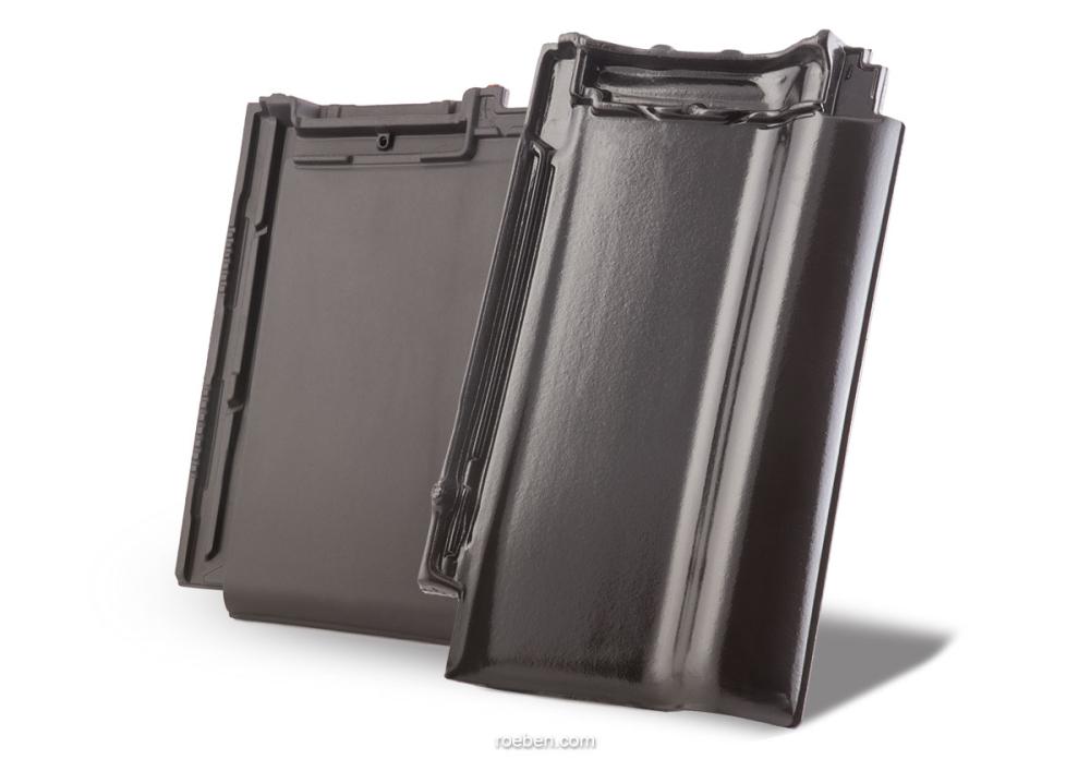 Zwei schwarze Dachziegel auf weißem Hintergrund.