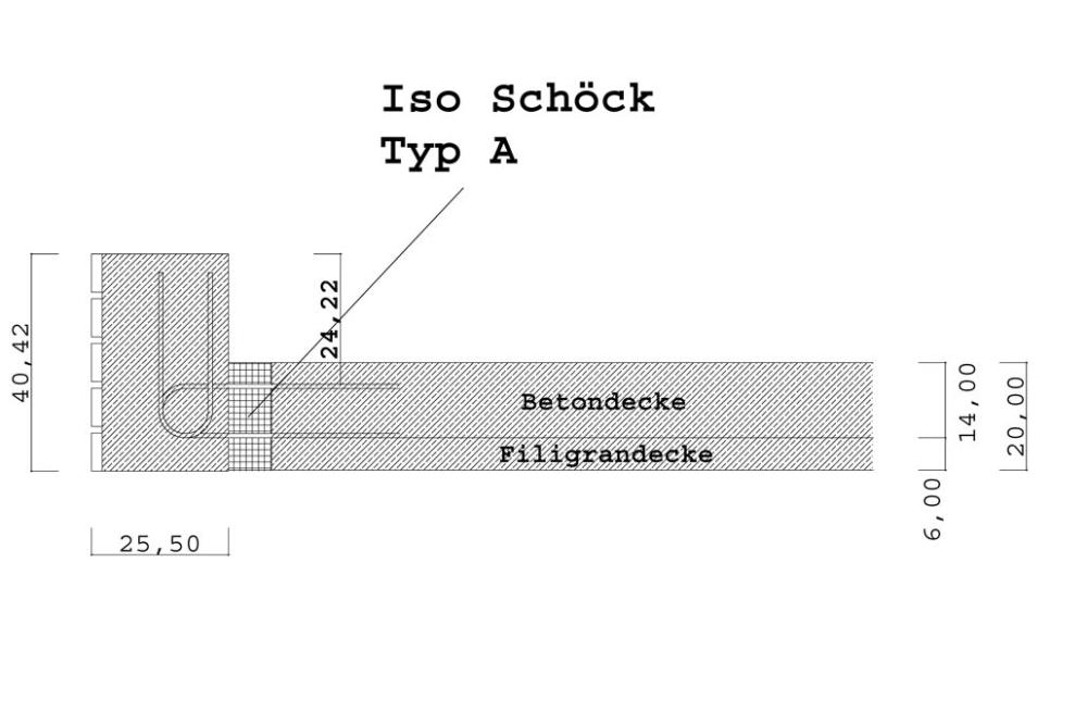 Querschnitt eines Iso-Schöck Typ A mit Abmessungen.