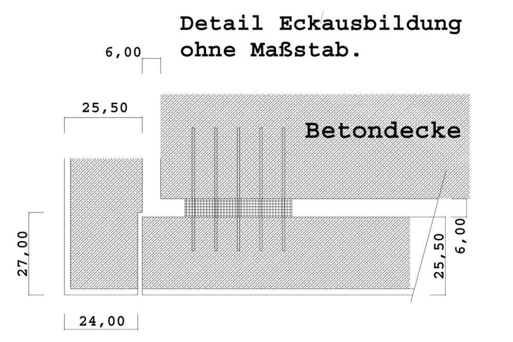 Detailzeichnung einer Betondecke ohne Maßstab.