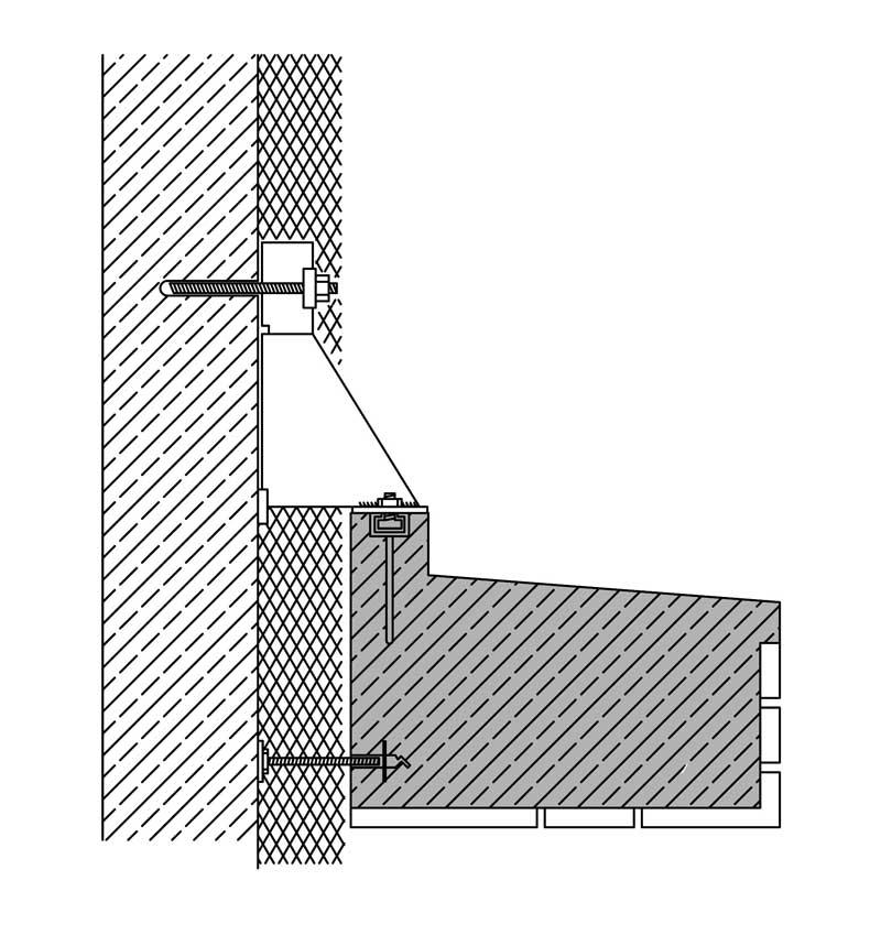 Technische Zeichnung eines Eckdetails einer Mauerverbindung.