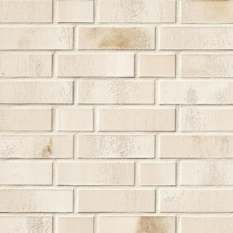 Backsteinmauer mit cremefarbenen Ziegeln und dezenten Verfärbungen.